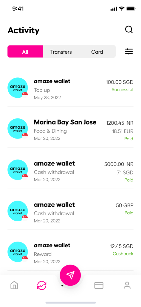 amaze transaction history