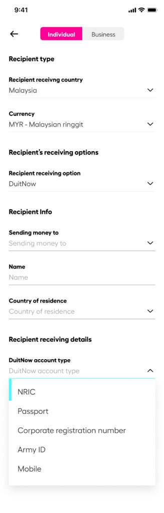 add recipient DuitNow