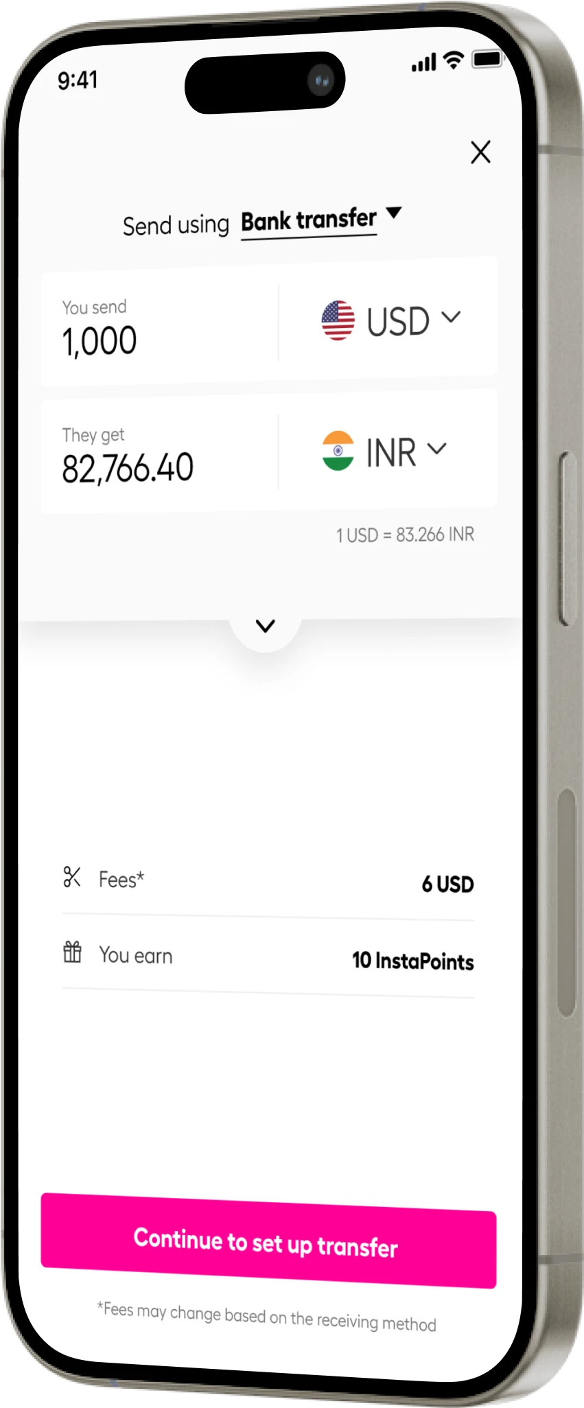 sending money from US to other countries app screenshot